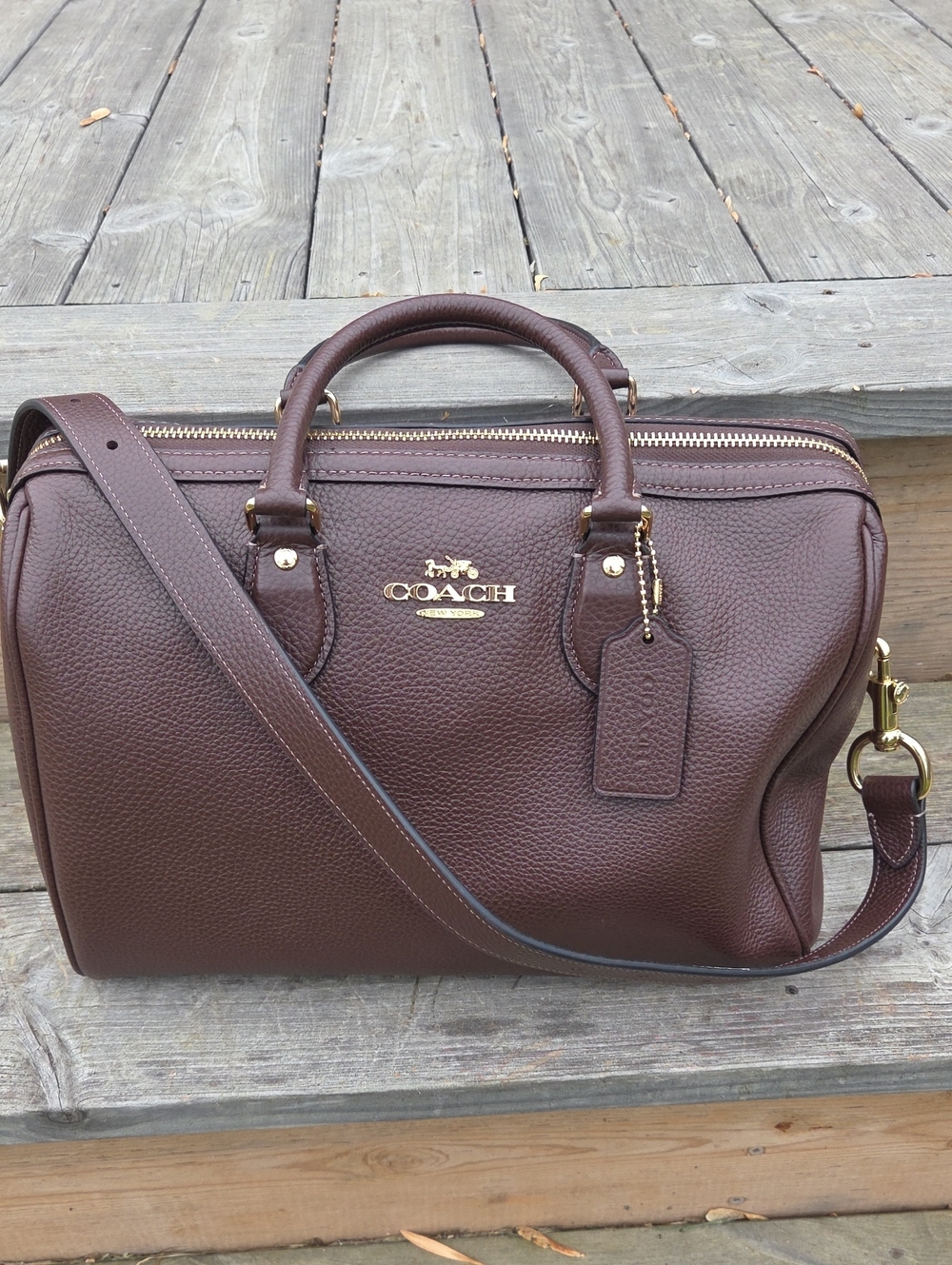 COACH Rowan Satchel in Chocolate Brown with Gold Hardware